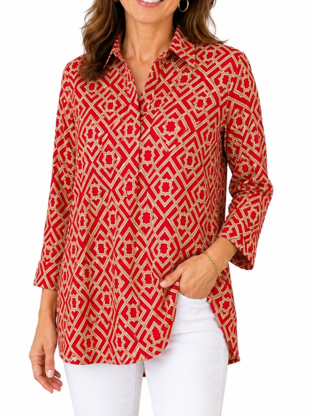 Jude Connally - Red Geometric Tunic - Size XS